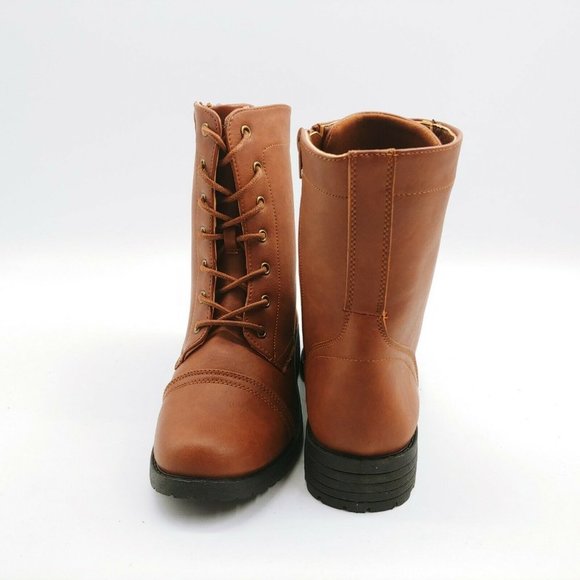 Wild Diva Lounge Tasha 04 Combat Boots Cognac New - Picture 3 of 10